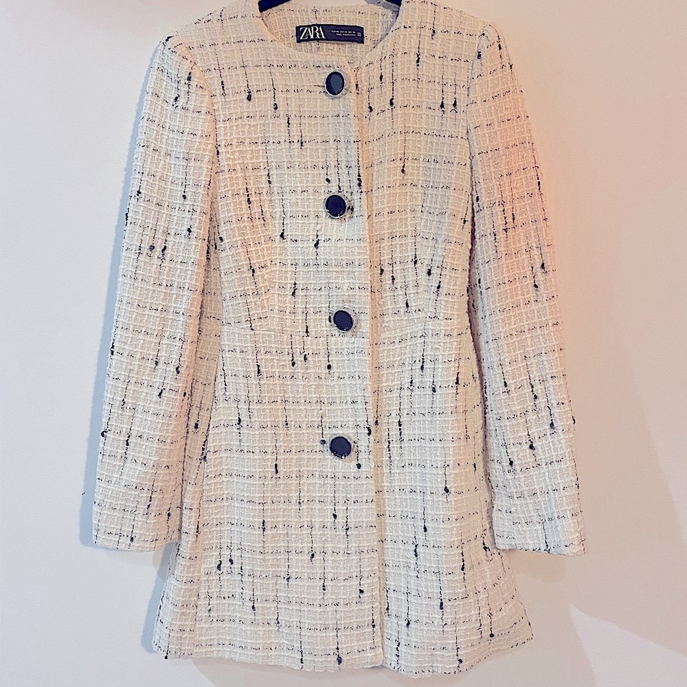 Zara tweed long jacket blazer XS